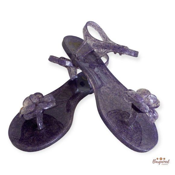 Authentic CHANEL Purple CC Glitter Camelia Jelly Strap Flip Flops Flat Sandals 5 - Picture 1 of 13